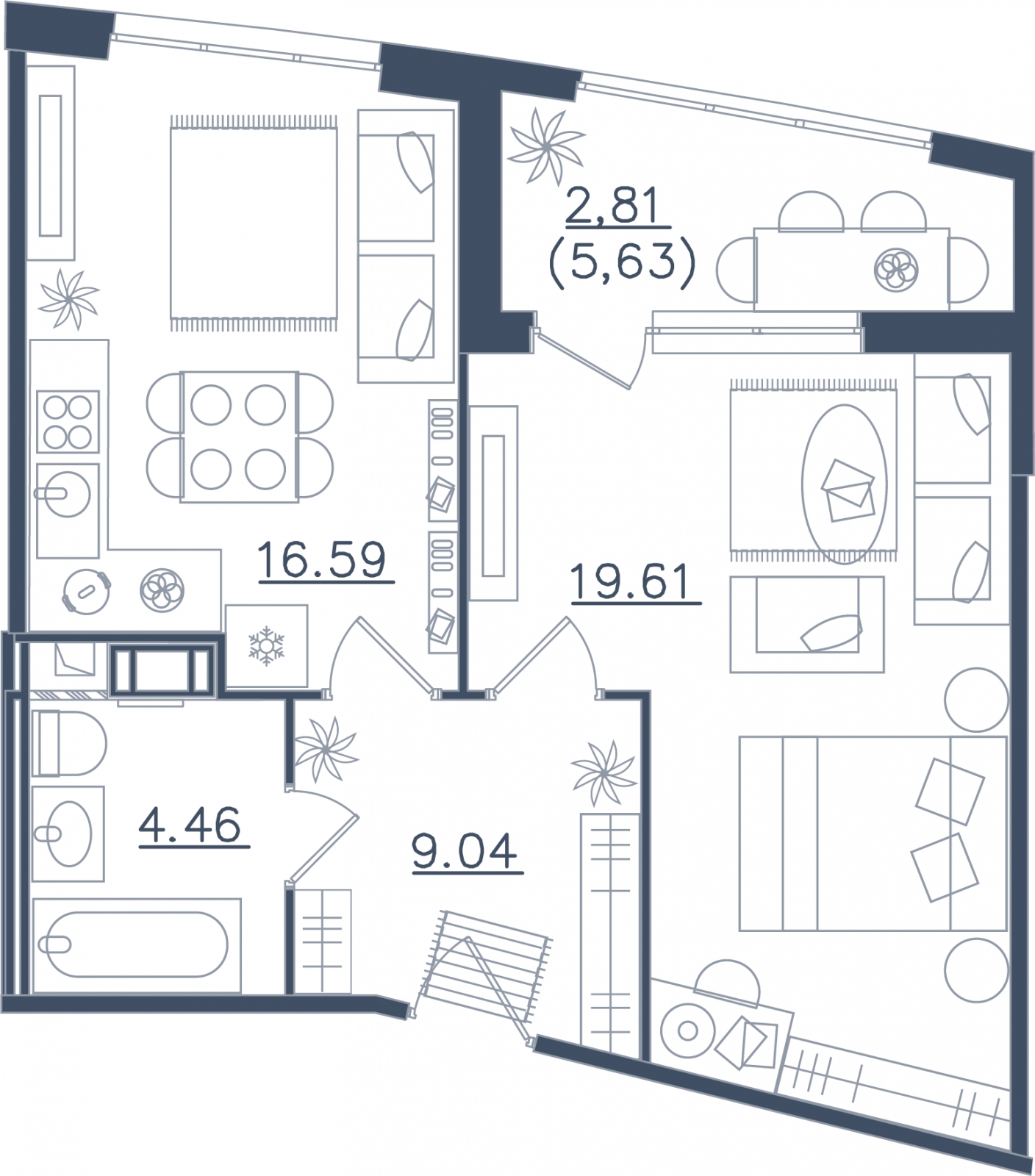 3-комнатная квартира с отделкой в ЖК Пшеница на 3 этаже в 2 секции. Сдача в 1 кв. 2026 г.