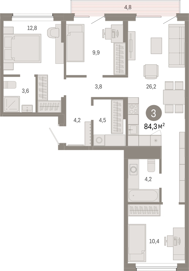 1-комнатная квартира (Студия) в ЖК Дом на Прилукской на 10 этаже в 1 секции. Сдача в 1 кв. 2024 г.
