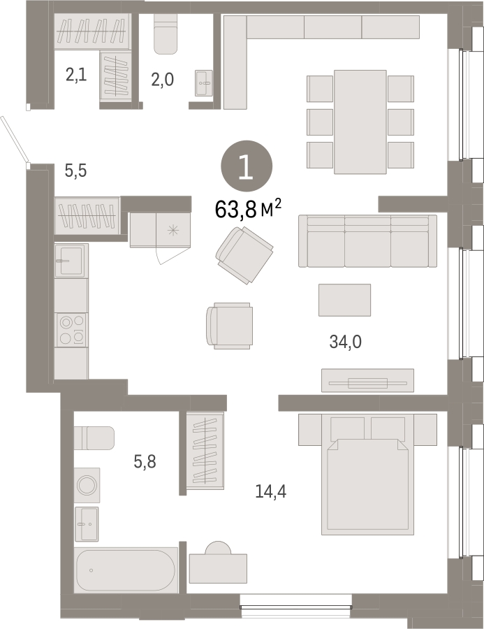 3-комнатная квартира в ЖК Театральный квартал на 4 этаже в 1 секции. Сдача в 1 кв. 2022 г.
