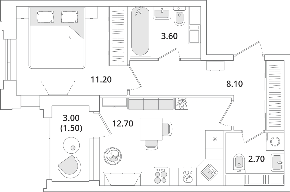 2-комнатная квартира с отделкой в Квартал Авиатор на 2 этаже в 2 секции. Сдача в 3 кв. 2025 г.