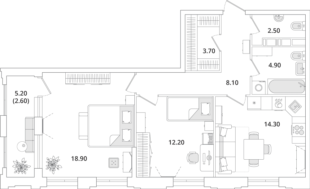 2-комнатная квартира с отделкой в Квартал Авиатор на 2 этаже в 5 секции. Сдача в 3 кв. 2025 г.