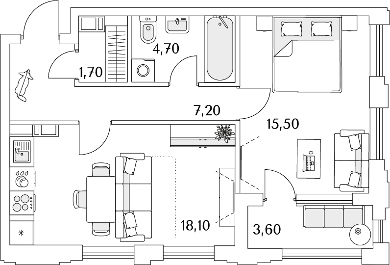 2-комнатная квартира с отделкой в ЖК Пшеница на 7 этаже в 5 секции. Сдача в 1 кв. 2025 г.