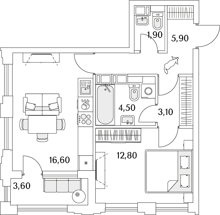 2-комнатная квартира с отделкой в ЖК Пшеница на 6 этаже в 5 секции. Сдача в 1 кв. 2025 г.