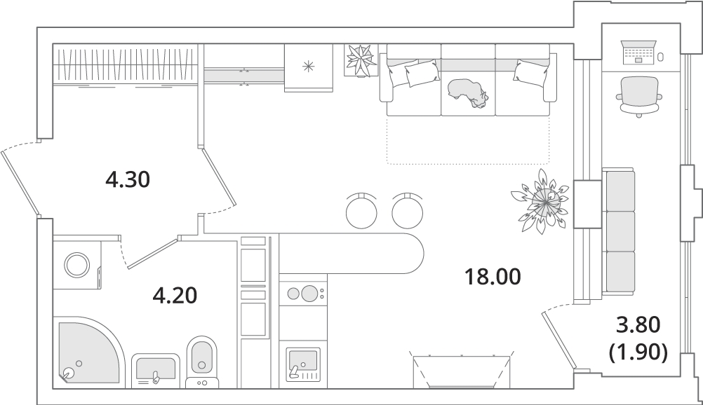 1-комнатная квартира (Студия) с отделкой в ЖК Зеленодар на 8 этаже в 1 секции. Дом сдан.
