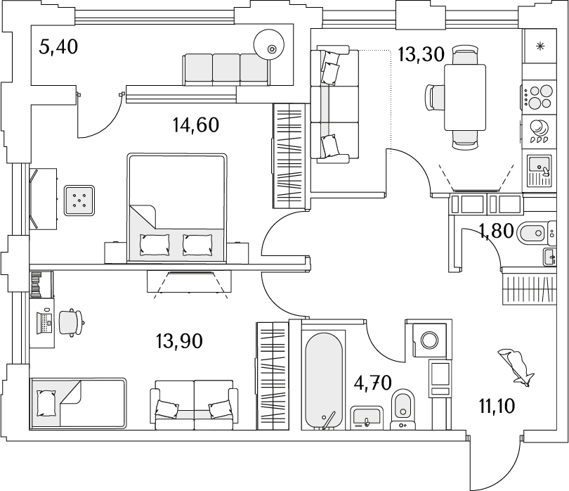 2-комнатная квартира с отделкой в ЖК Пшеница на 9 этаже в 4 секции. Сдача в 1 кв. 2026 г.