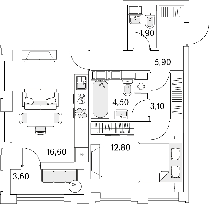 2-комнатная квартира с отделкой в ЖК Пшеница на 2 этаже в 4 секции. Сдача в 1 кв. 2026 г.