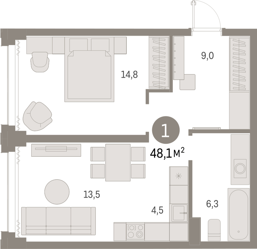 1-комнатная квартира в ЖК Небо на 2 этаже в 2 секции. Сдача в 1 кв. 2025 г.