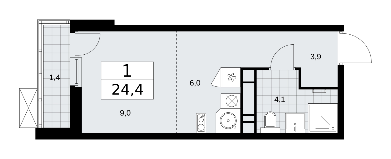 1-комнатная квартира в ЖК Скандинавия на 9 этаже в 1 секции. Сдача в 1 кв. 2026 г.