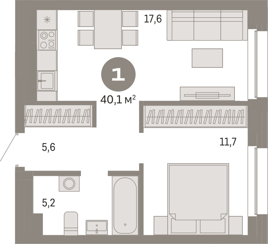 1-комнатная квартира в ЖК Небо на 12 этаже в 2 секции. Сдача в 1 кв. 2025 г.
