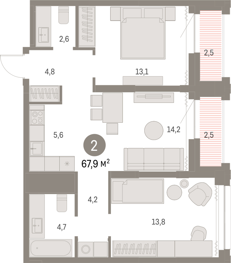1-комнатная квартира в ЖК Небо на 4 этаже в 1 секции. Сдача в 1 кв. 2025 г.