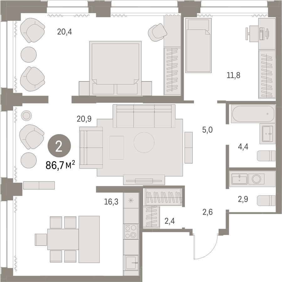 2-комнатная квартира с отделкой в ЖК Зеленодар на 15 этаже в 1 секции. Дом сдан.