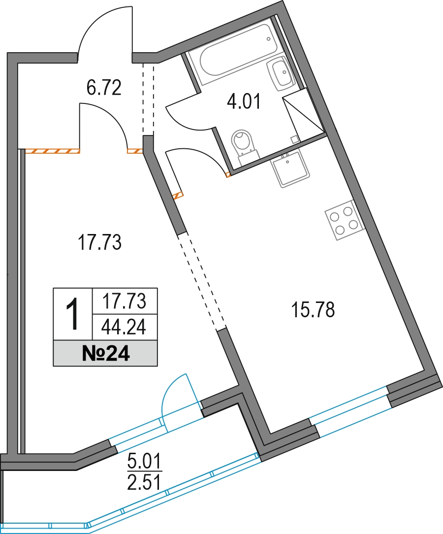 1-комнатная квартира с отделкой в ЖК Зеленодар на 2 этаже в 1 секции. Сдача в 2 кв. 2025 г.