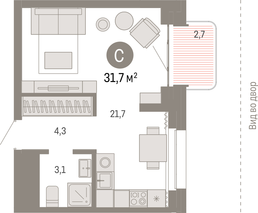 1-комнатная квартира (Студия) в ЖК DOM SMILE на 14 этаже в Б секции. Сдача в 4 кв. 2022 г.