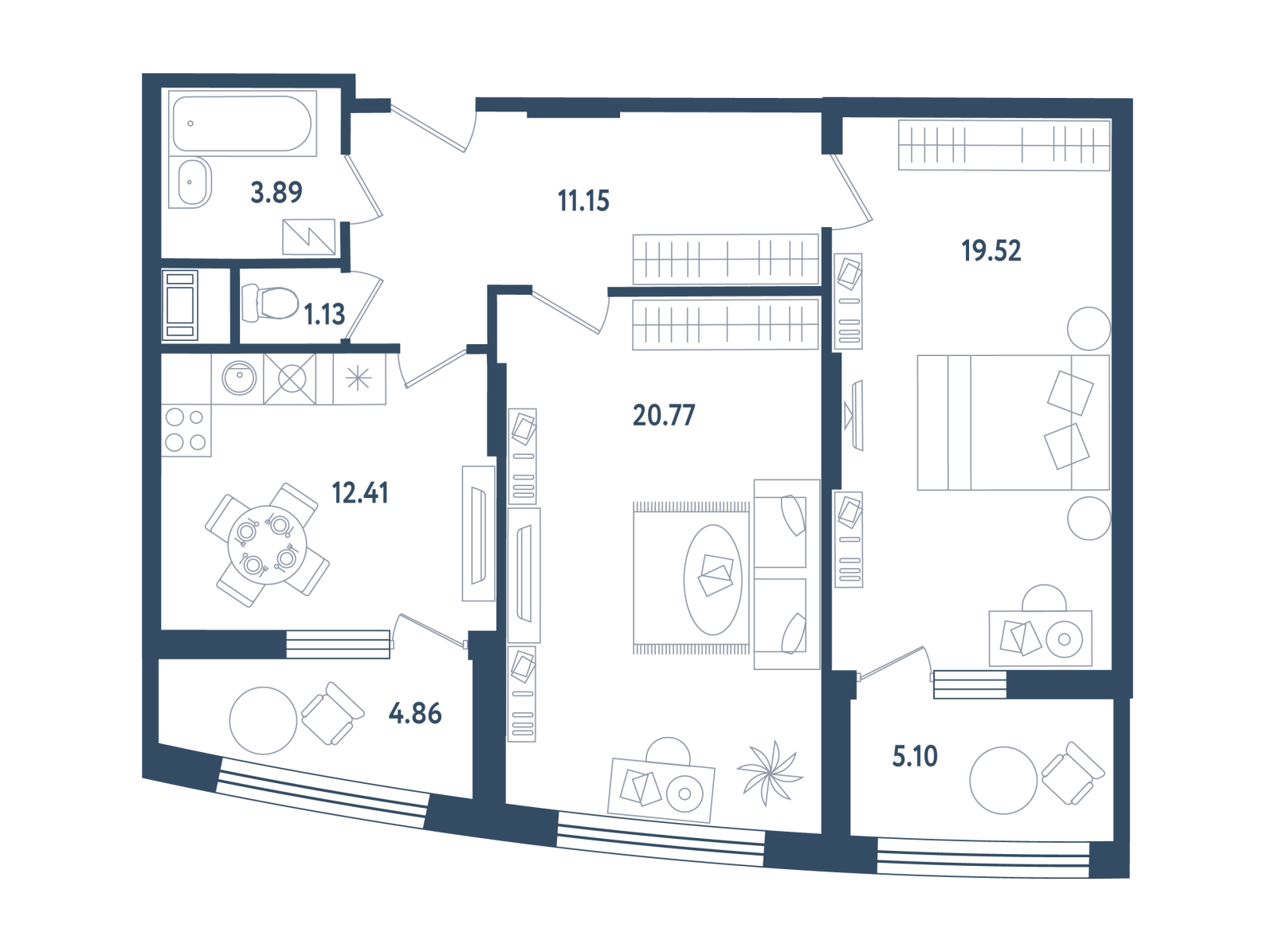 3-комнатная квартира с отделкой в Микрорайон Европейский Берег на 17 этаже в 1 секции. Сдача в 2 кв. 2026 г.