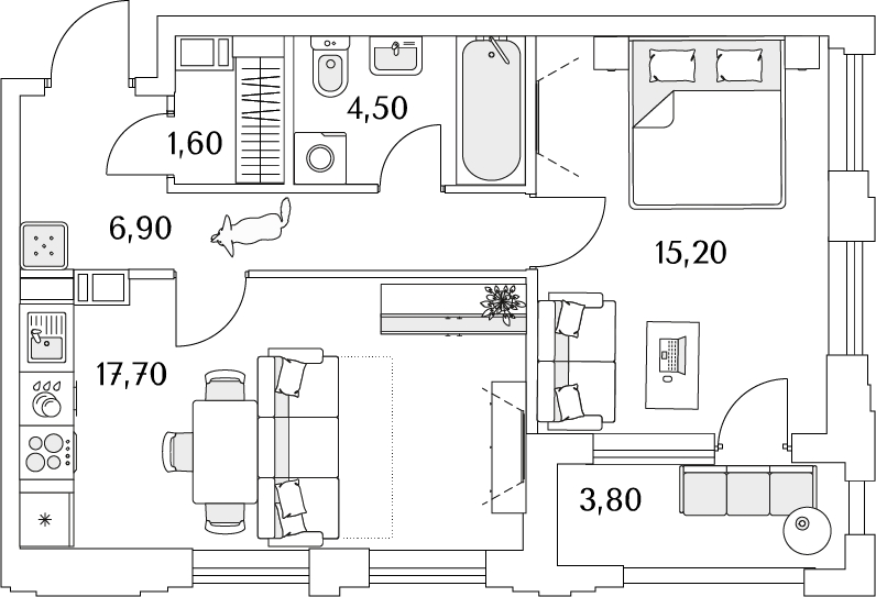 1-комнатная квартира с отделкой в ЖК Смородина на 9 этаже в 1 секции. Сдача в 1 кв. 2026 г.
