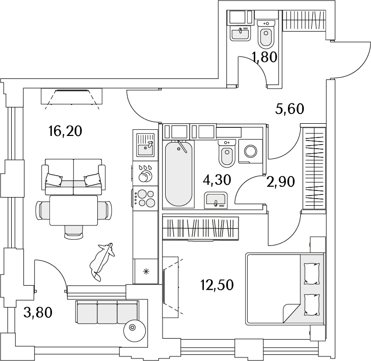 1-комнатная квартира с отделкой в ЖК Пшеница на 2 этаже в 1 секции. Сдача в 1 кв. 2026 г.