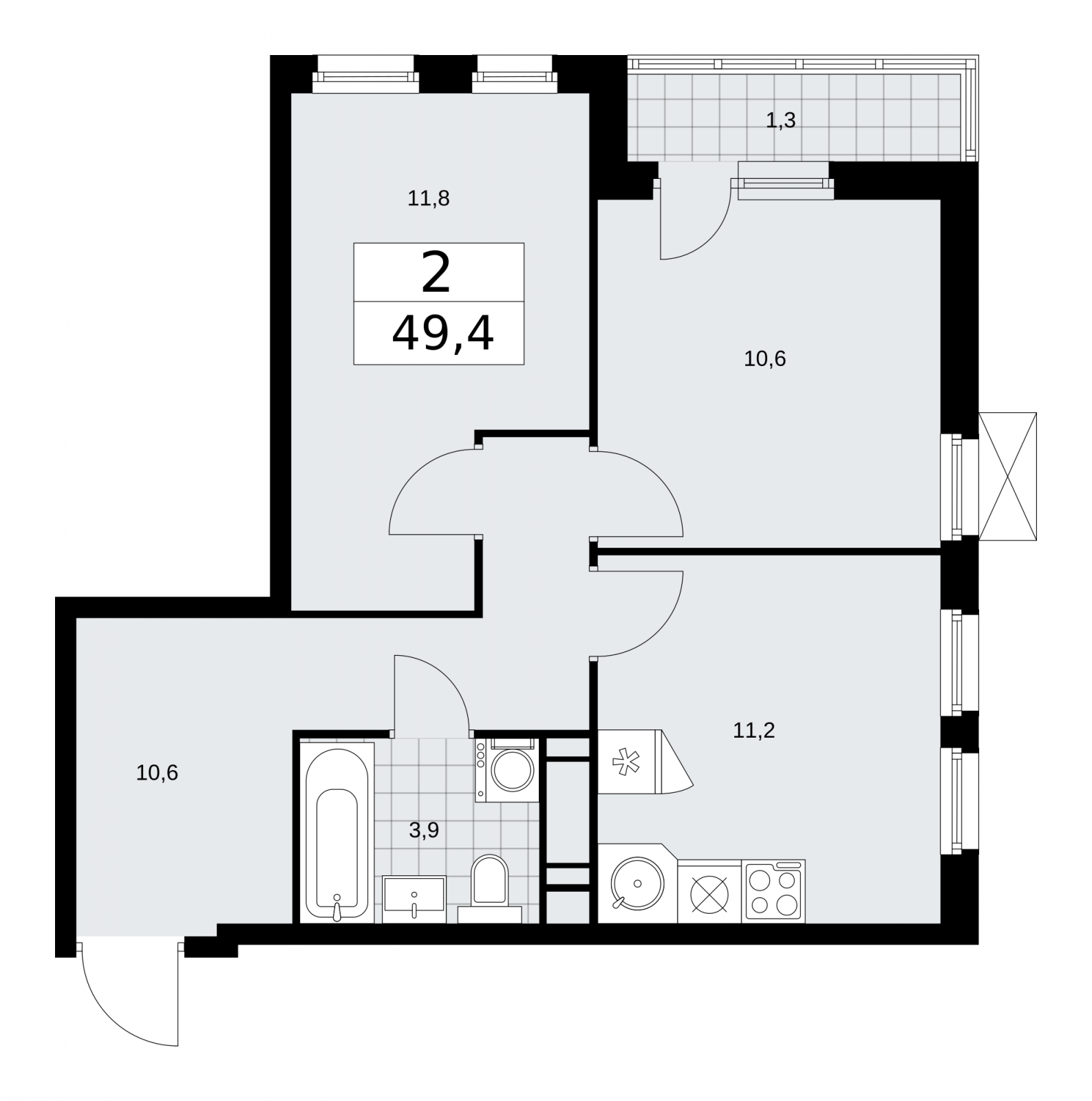 2-комнатная квартира в ЖК Скандинавия на 12 этаже в 1 секции. Сдача в 1 кв. 2026 г.