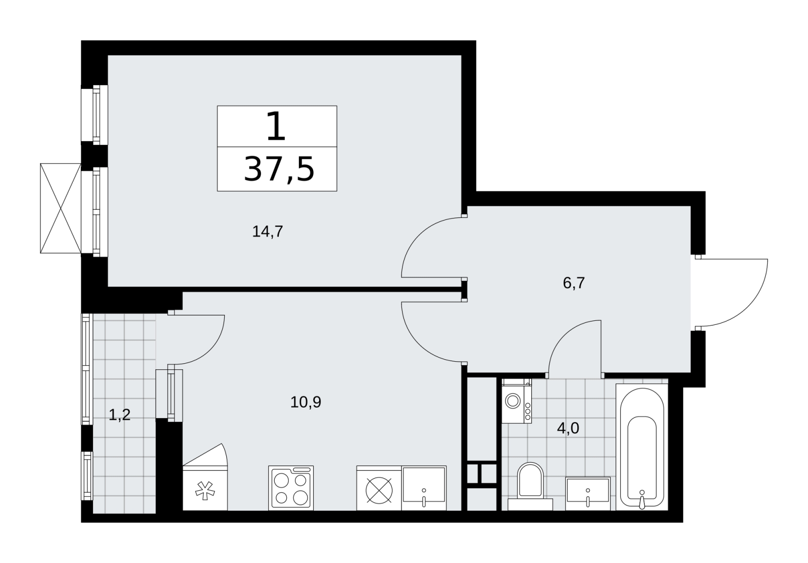 1-комнатная квартира (Студия) в ЖК Скандинавия на 10 этаже в 1 секции. Сдача в 1 кв. 2026 г.
