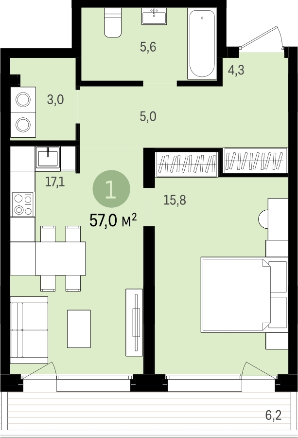 4-комнатная квартира в ЖК Квартал на набережной NOW на 4 этаже в 1 секции. Сдача в 4 кв. 2021 г.
