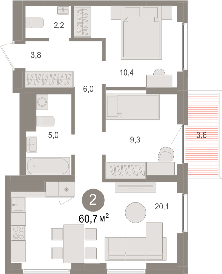 4-комнатная квартира в ЖК Квартал на набережной NOW на 6 этаже в 1 секции. Сдача в 4 кв. 2021 г.