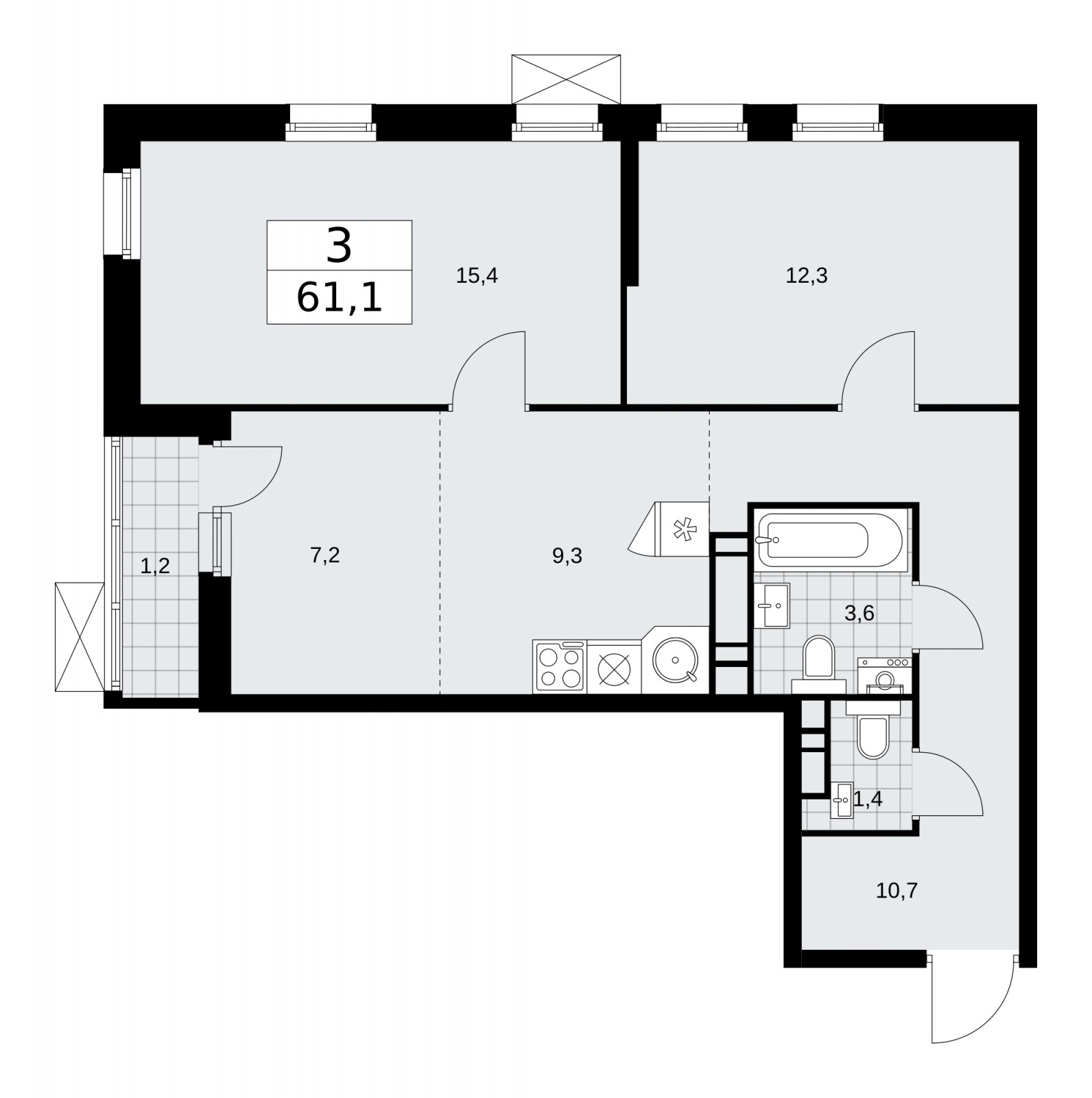 3-комнатная квартира в ЖК Скандинавия на 12 этаже в 1 секции. Сдача в 1 кв. 2026 г.