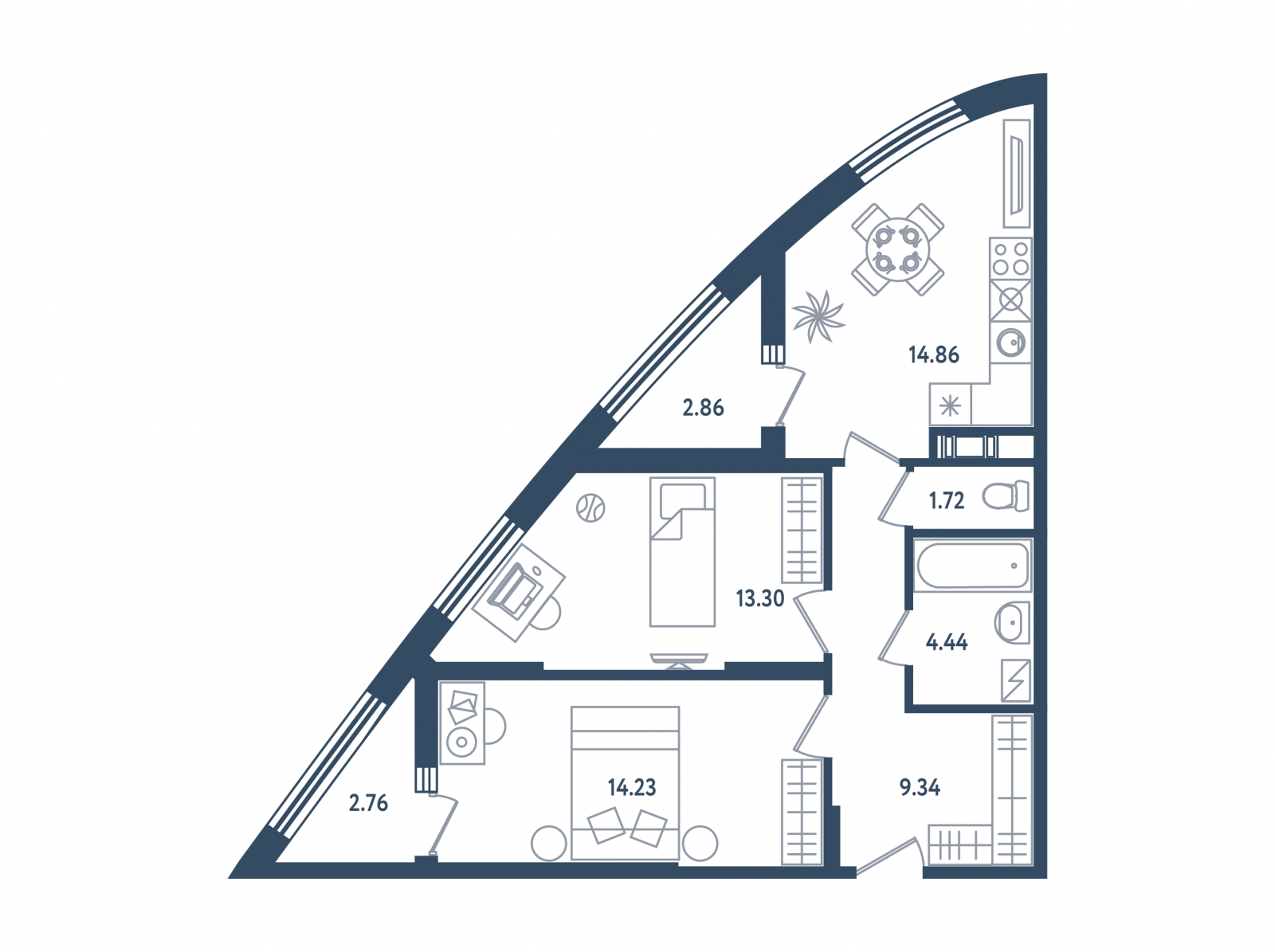 3-комнатная квартира с отделкой в ЖК Клубный дом Точка отсчета на 2 этаже в 1 секции. Сдача в 2 кв. 2023 г.