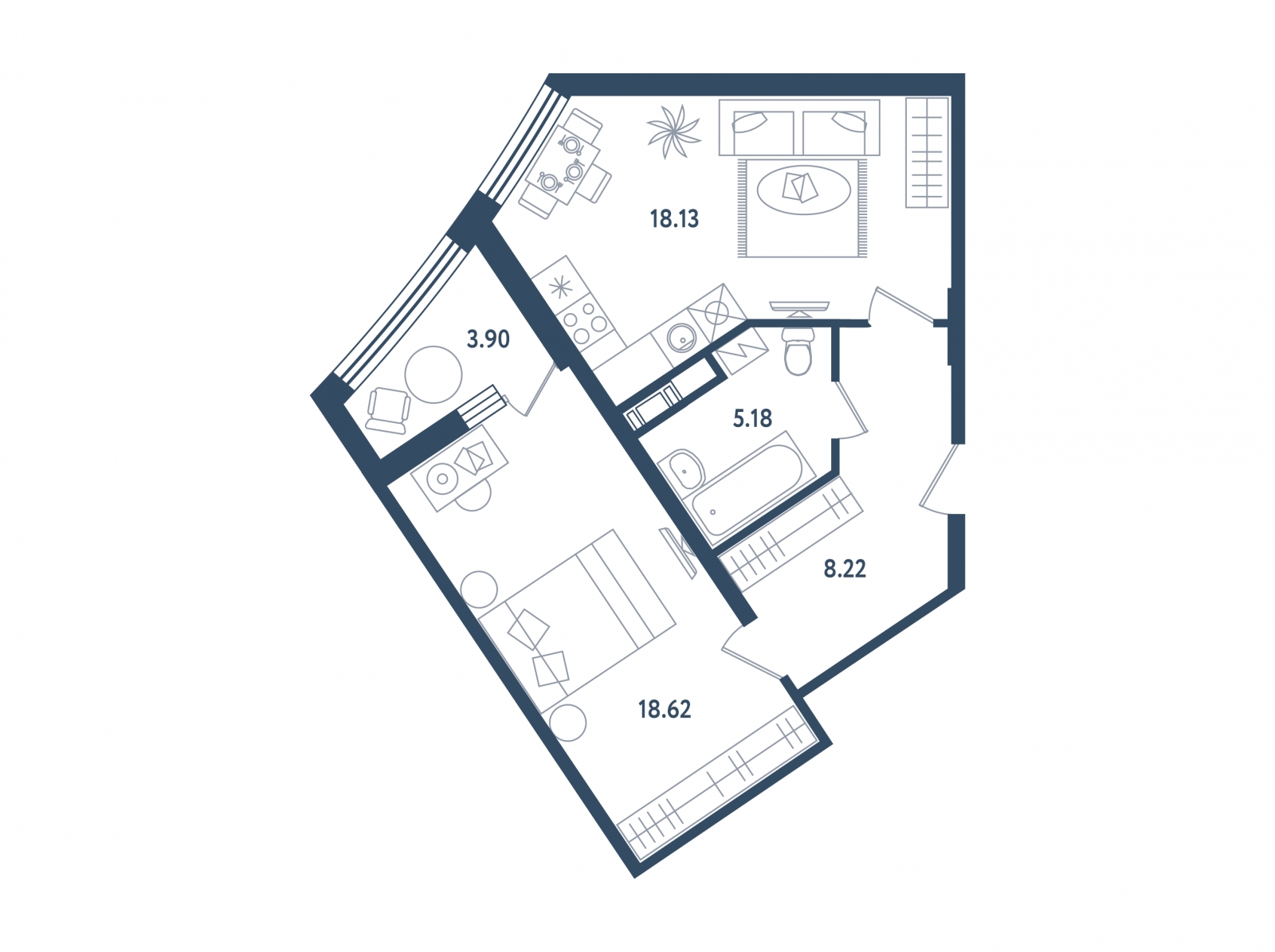 1-комнатная квартира с отделкой в ЖК Клубный дом Точка отсчета на 2 этаже в 1 секции. Сдача в 2 кв. 2023 г.