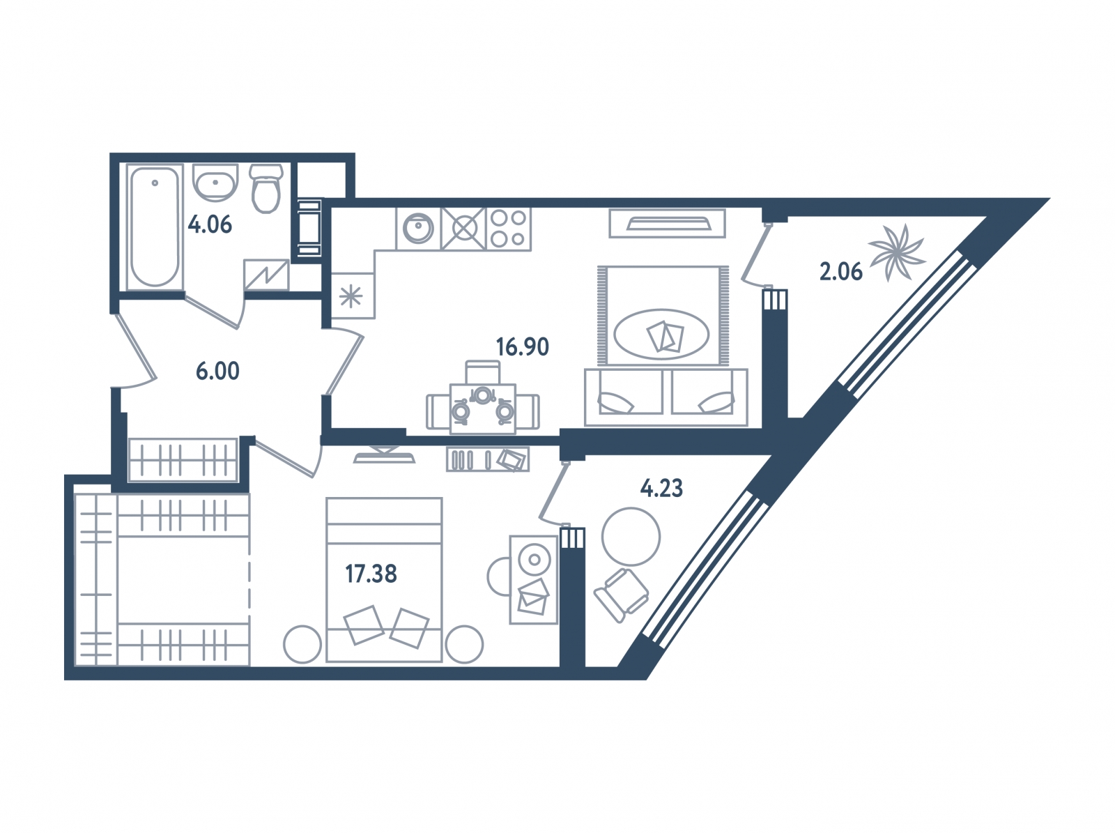2-комнатная квартира с отделкой в ЖК Смородина на 11 этаже в 1 секции. Сдача в 1 кв. 2026 г.