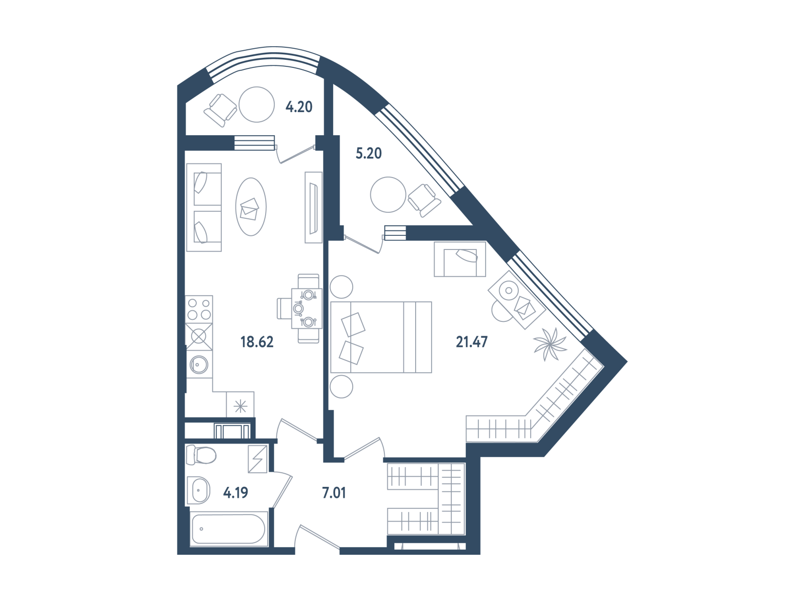 2-комнатная квартира в ЖК Дом на Прилукской на 10 этаже в 3 секции. Сдача в 1 кв. 2024 г.