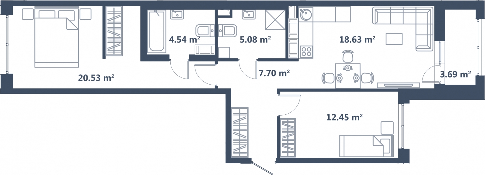 2-комнатная квартира с отделкой в е.квартал «Мир внутри» на 2 этаже в 1 секции. Сдача в 4 кв. 2024 г.