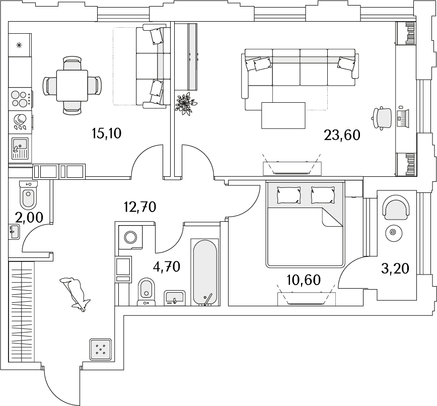 2-комнатная квартира с отделкой в е.квартал «Мир внутри» на 6 этаже в 1 секции. Сдача в 4 кв. 2024 г.