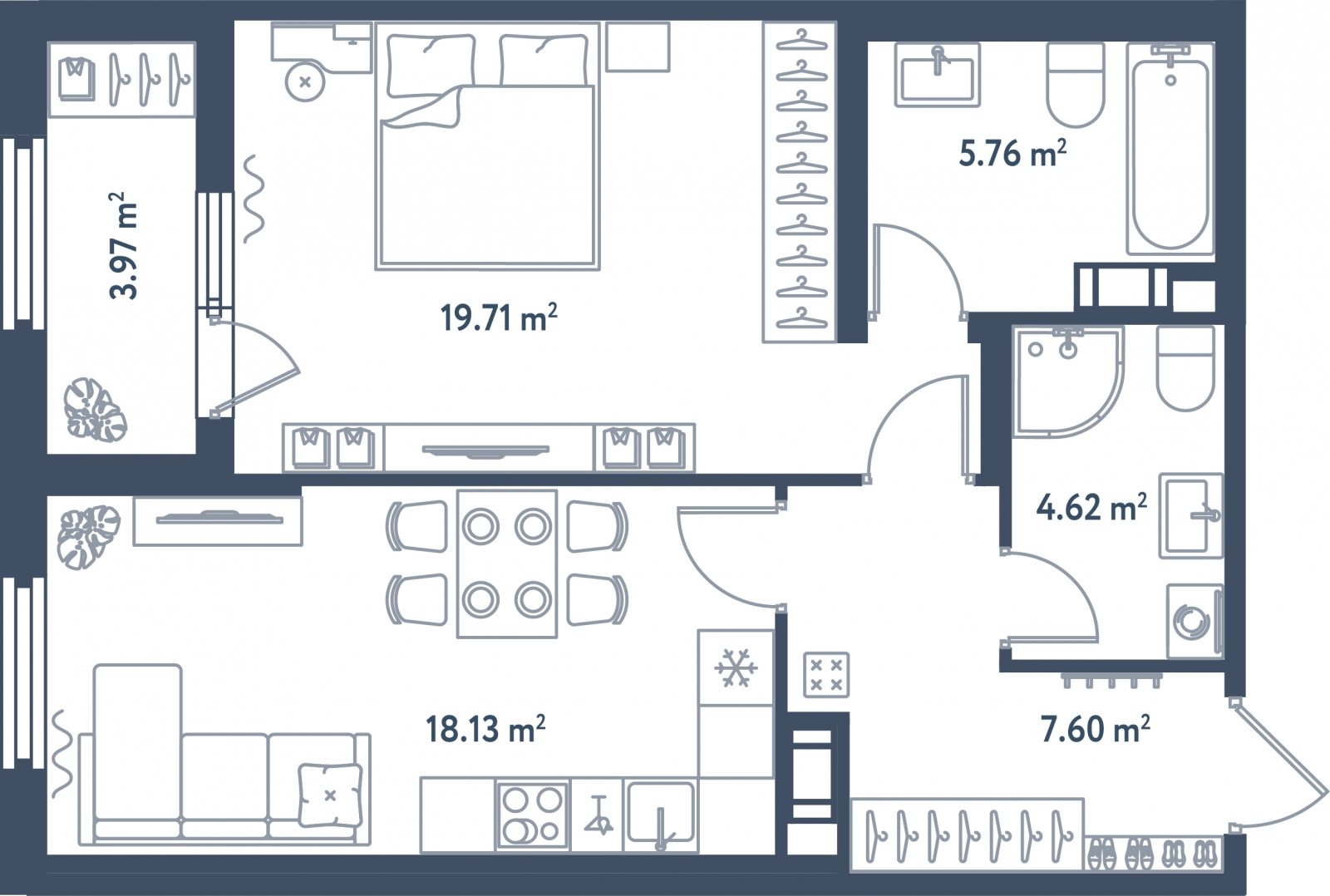 2-комнатная квартира с отделкой в ЖК Зеленодар на 13 этаже в 1 секции. Сдача в 3 кв. 2024 г.