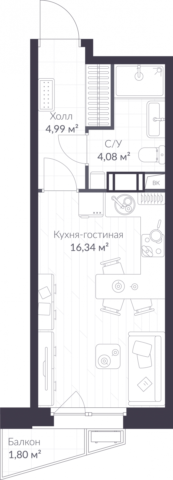 1-комнатная квартира с отделкой в ЖК PLUS Пулковский на 1 этаже в 2 секции. Сдача в 4 кв. 2025 г.