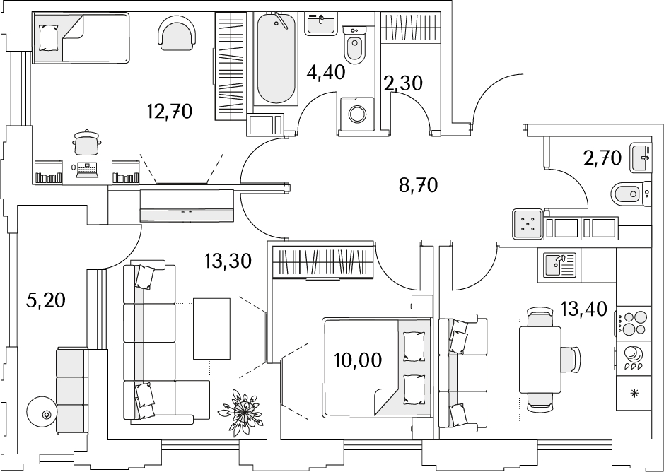 2-комнатная квартира с отделкой в ЖК Зеленодар на 10 этаже в 1 секции. Сдача в 2 кв. 2025 г.