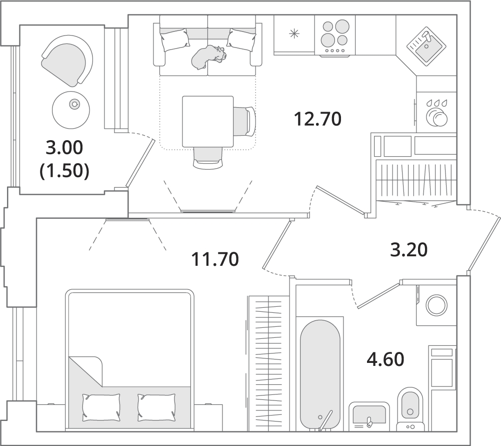 1-комнатная квартира с отделкой в ЖК Смородина на 5 этаже в 1 секции. Сдача в 1 кв. 2026 г.