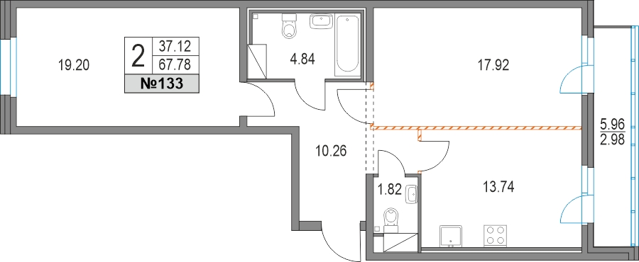 3-комнатная квартира с отделкой в ЖК Смородина на 13 этаже в 1 секции. Сдача в 1 кв. 2026 г.