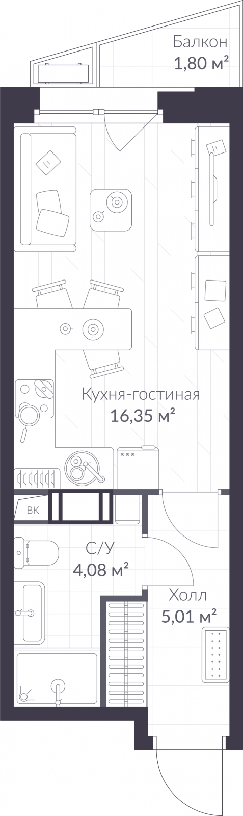 2-комнатная квартира с отделкой в ЖК Смородина на 6 этаже в 1 секции. Сдача в 1 кв. 2026 г.