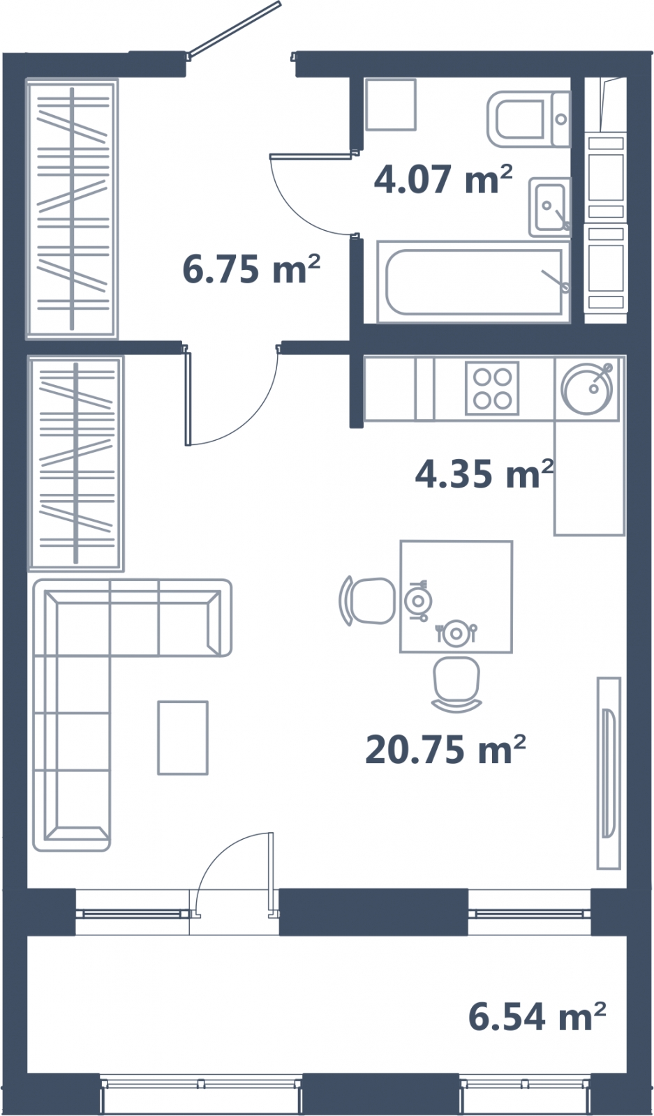 1-комнатная квартира с отделкой в Квартал Авиатор на 2 этаже в 3 секции. Сдача в 3 кв. 2024 г.