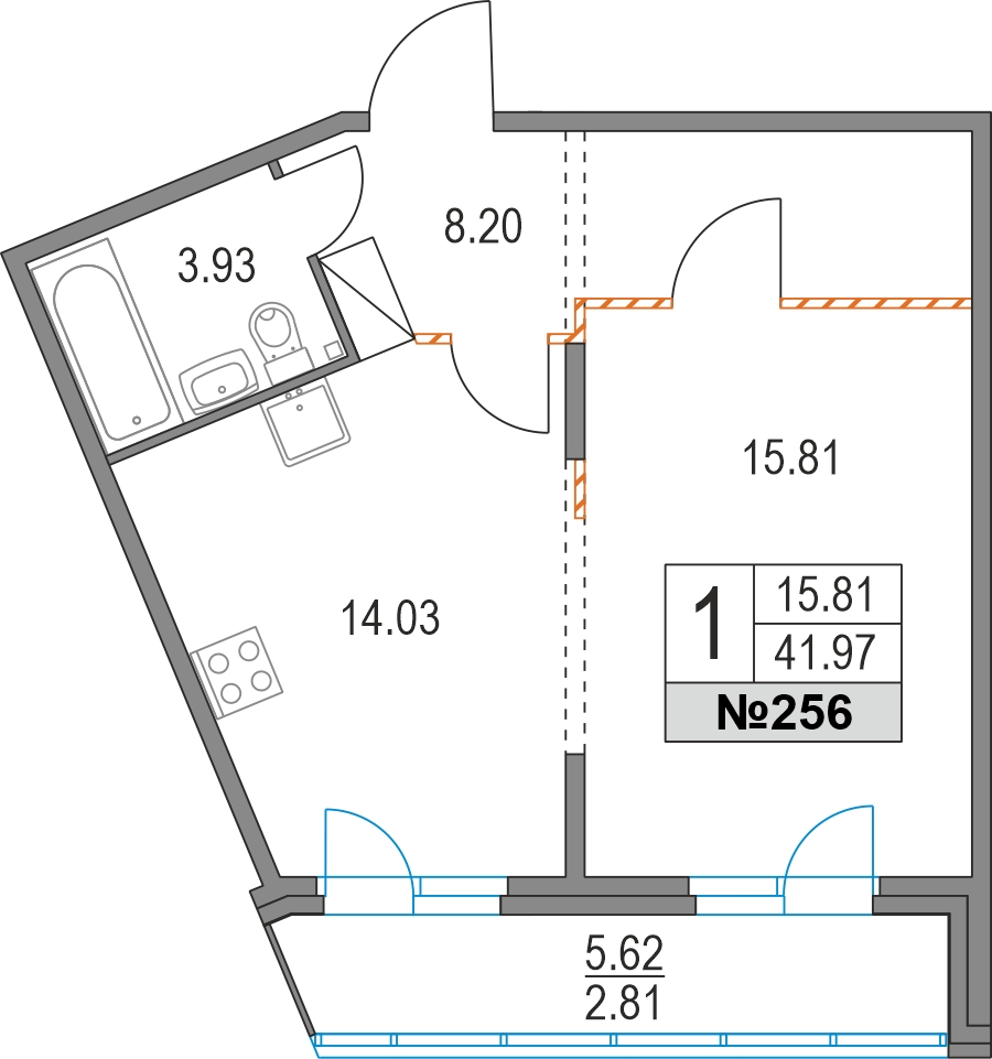 2-комнатная квартира с отделкой в ЖК Зеленодар на 5 этаже в 1 секции. Сдача в 2 кв. 2025 г.