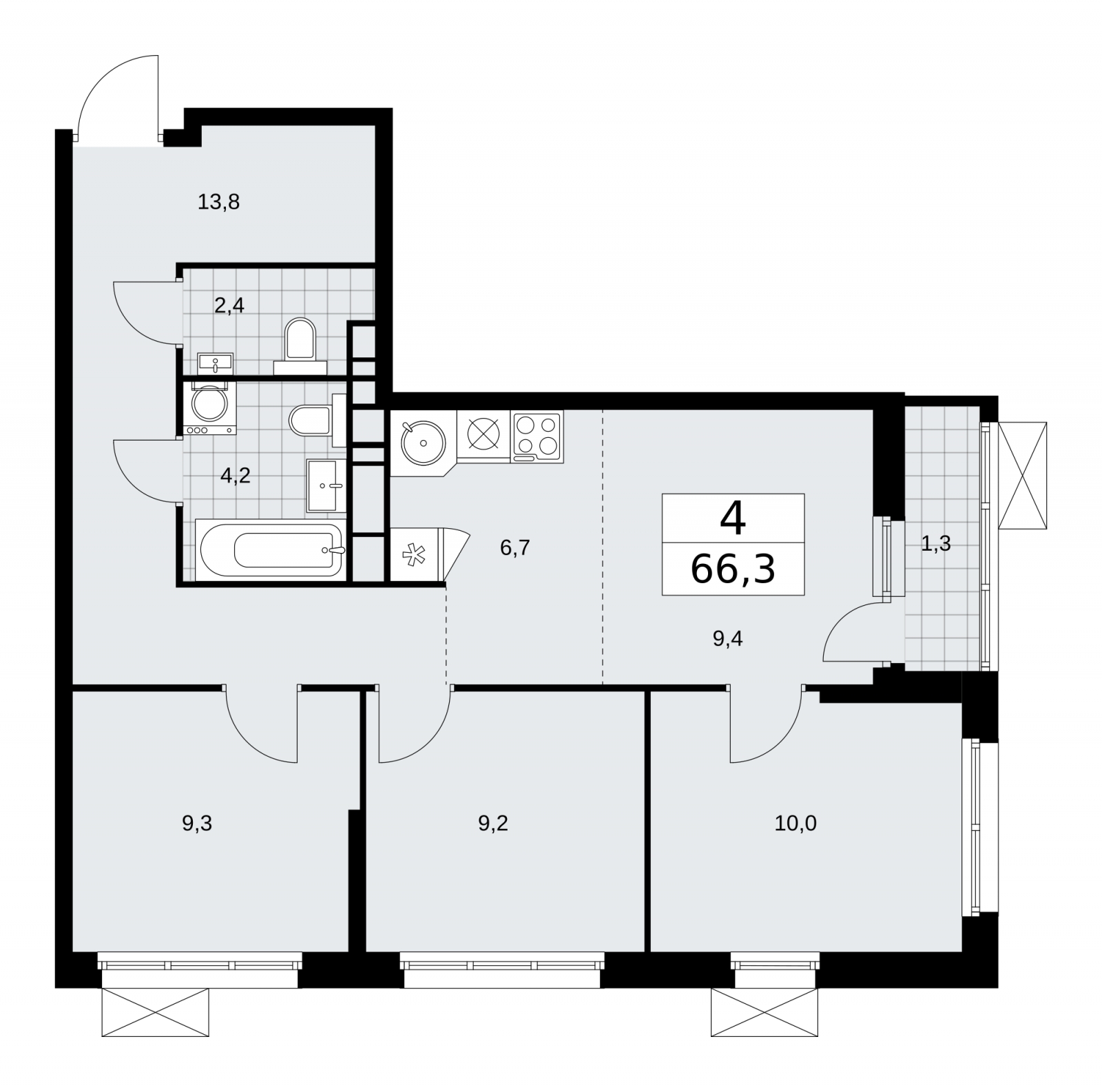 4-комнатная квартира в ЖК Скандинавия на 18 этаже в 1 секции. Сдача в 1 кв. 2026 г.