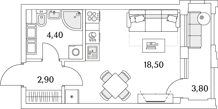 2-комнатная квартира с отделкой в Кварталы Драверта на 5 этаже в 4 секции. Сдача в 2 кв. 2026 г.