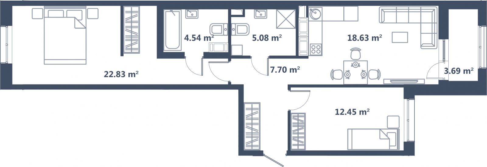 2-комнатная квартира с отделкой в ЖК Смородина на 14 этаже в 1 секции. Сдача в 1 кв. 2026 г.