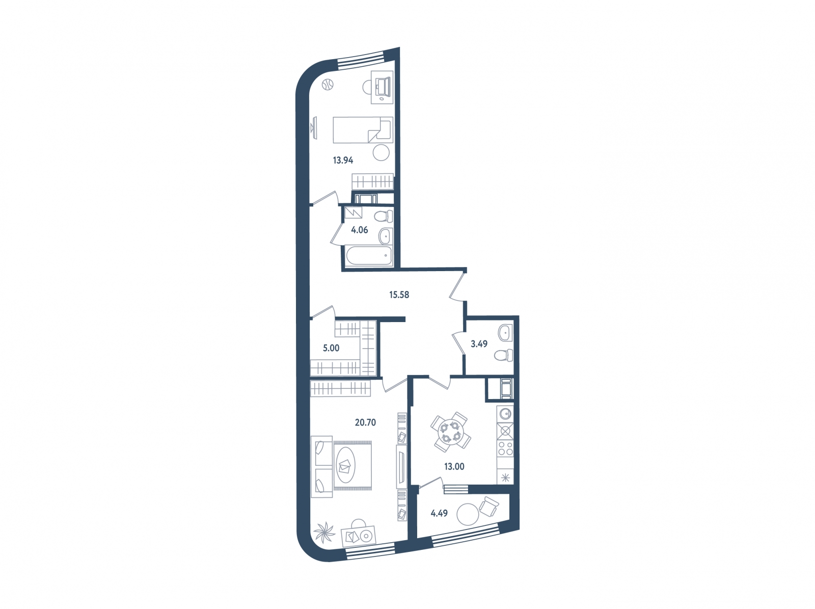 3-комнатная квартира в ЖК Тринити-2 на 2 этаже в 3 секции. Сдача в 3 кв. 2023 г.