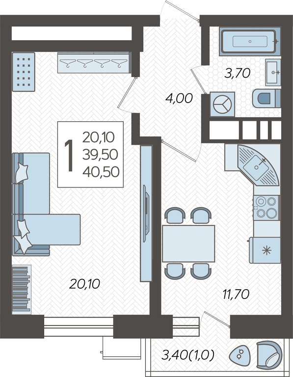 3-комнатная квартира в ЖК Тринити-2 на 3 этаже в 3 секции. Сдача в 3 кв. 2023 г.