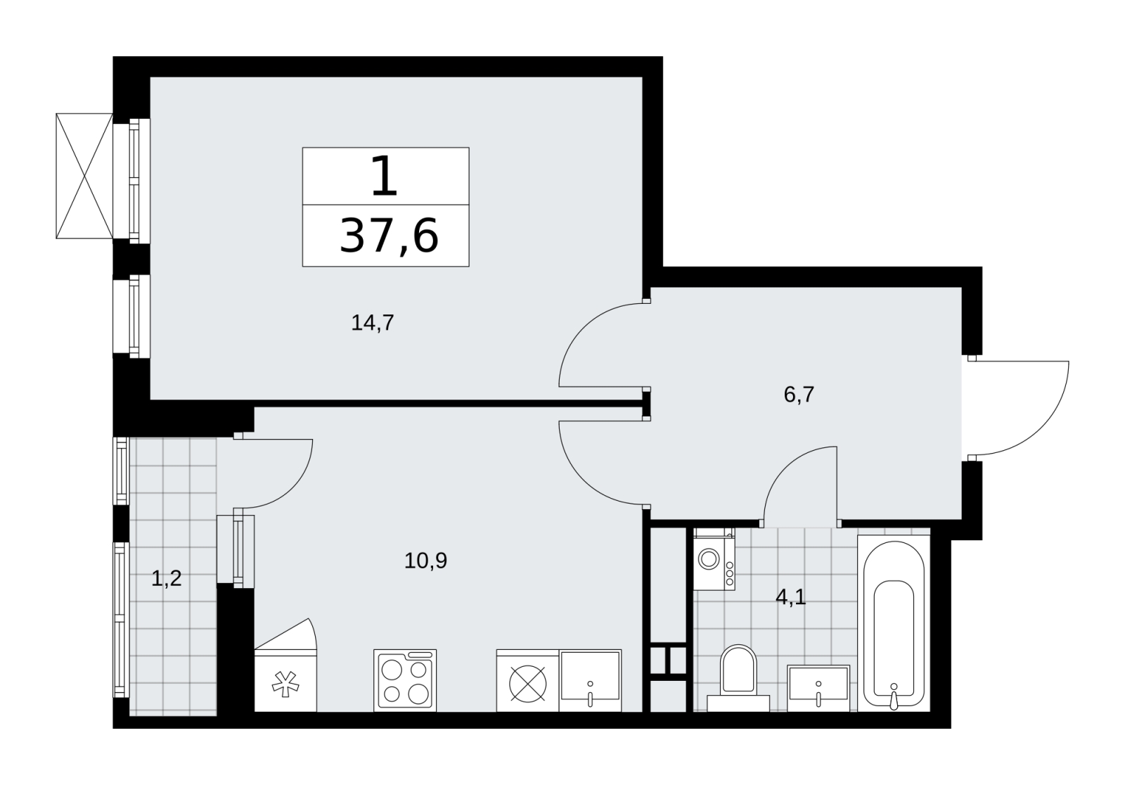 1-комнатная квартира в ЖК Скандинавия на 14 этаже в 1 секции. Сдача в 1 кв. 2026 г.