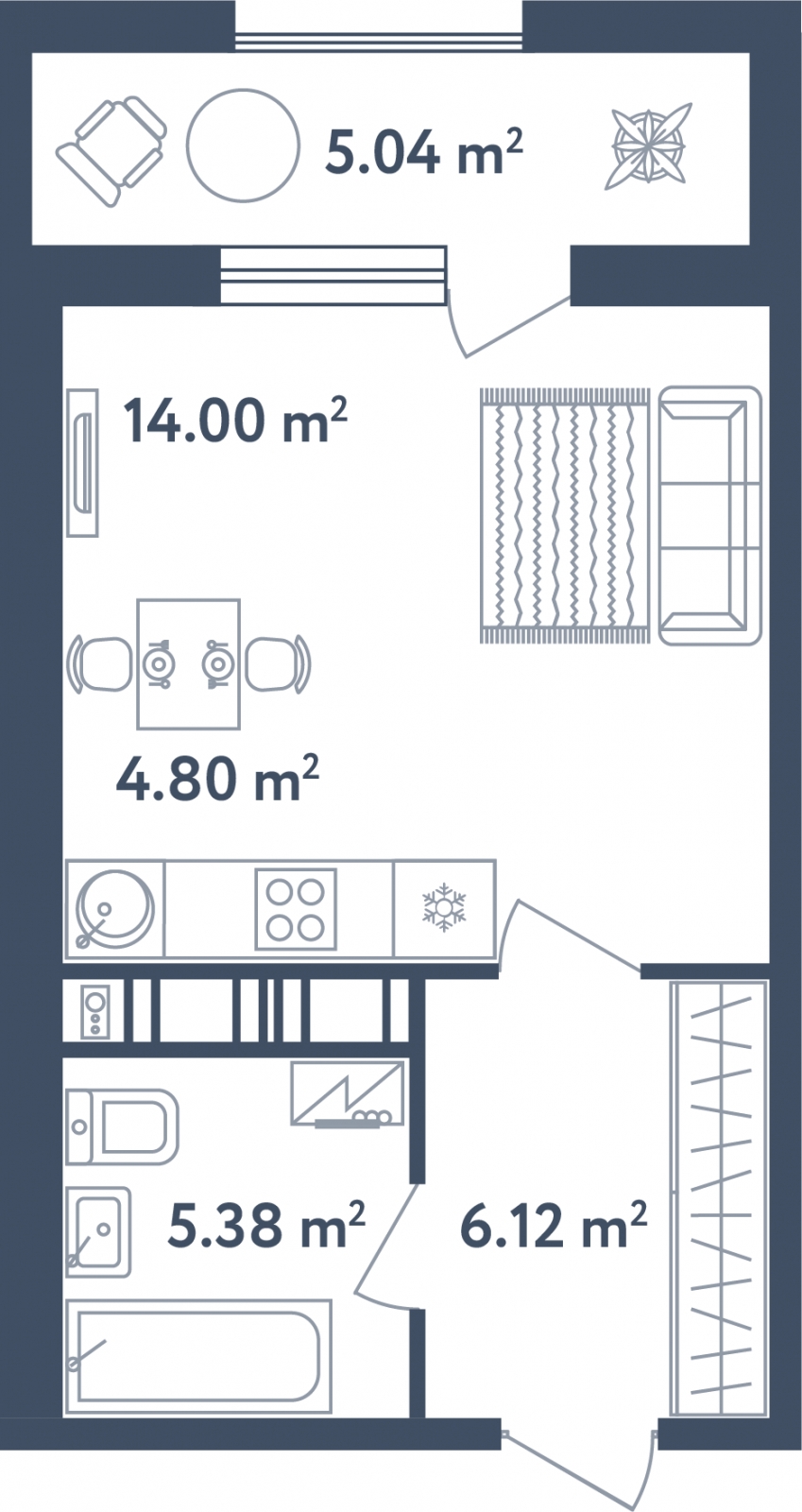 1-комнатная квартира (Студия) с отделкой в е.квартал «Мир внутри» на 6 этаже в 1 секции. Сдача в 4 кв. 2024 г.