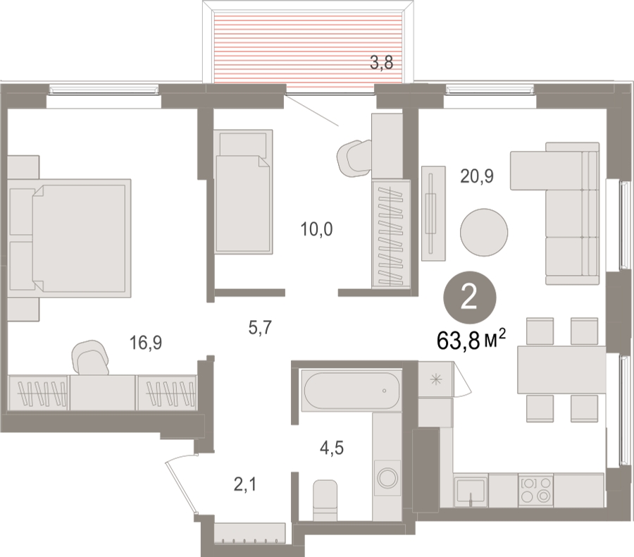 1-комнатная квартира (Студия) в ЖК Тринити-2 на 7 этаже в 7 секции. Сдача в 3 кв. 2023 г.
