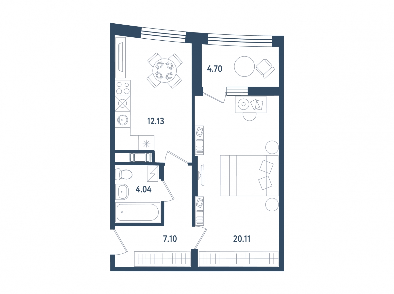 1-комнатная квартира (Студия) в ЖК Тринити-2 на 2 этаже в 7 секции. Сдача в 3 кв. 2023 г.
