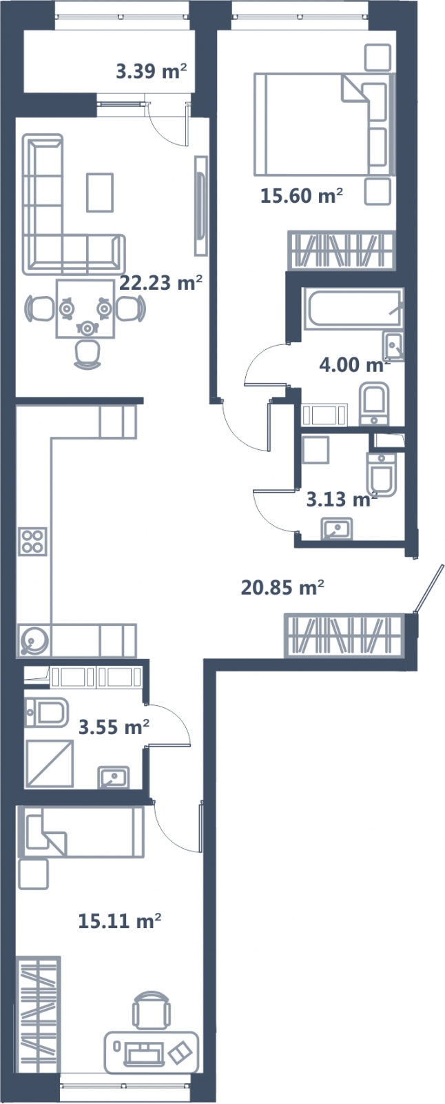 2-комнатная квартира с отделкой в е.квартал «Мир внутри» на 1 этаже в 1 секции. Сдача в 4 кв. 2024 г.