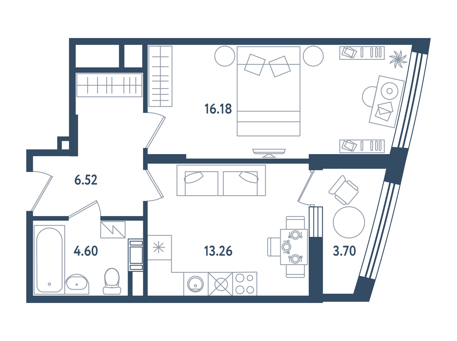2-комнатная квартира в ЖК Северная корона на 4 этаже в 1 секции. Сдача в 4 кв. 2023 г.